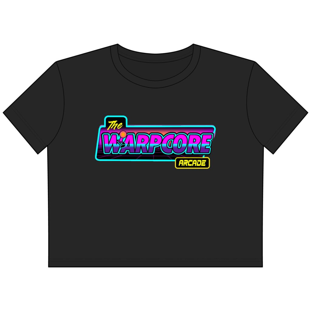 The Warpcore Arcade Crop Tee — Retro Neon 80s Gamer Women's Cropped T-Shirt